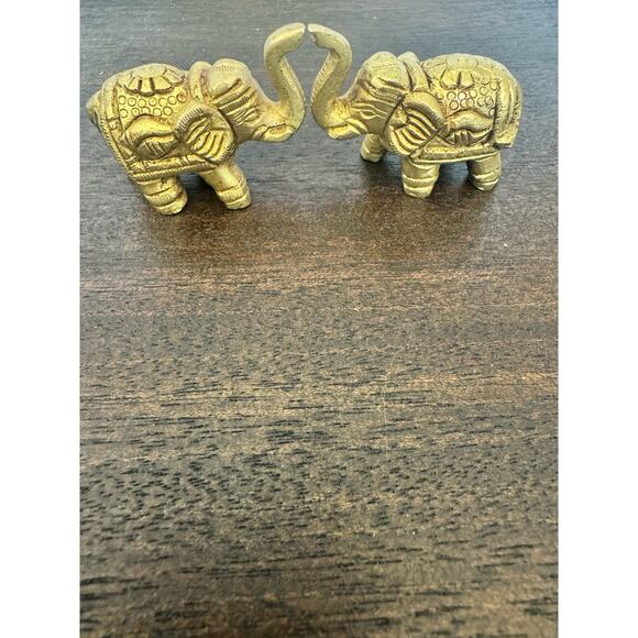 Vintage Brass Elephants Two Handcrafted Lucky Pachyderms Trunk Up Alabama - Picture 8 of 10